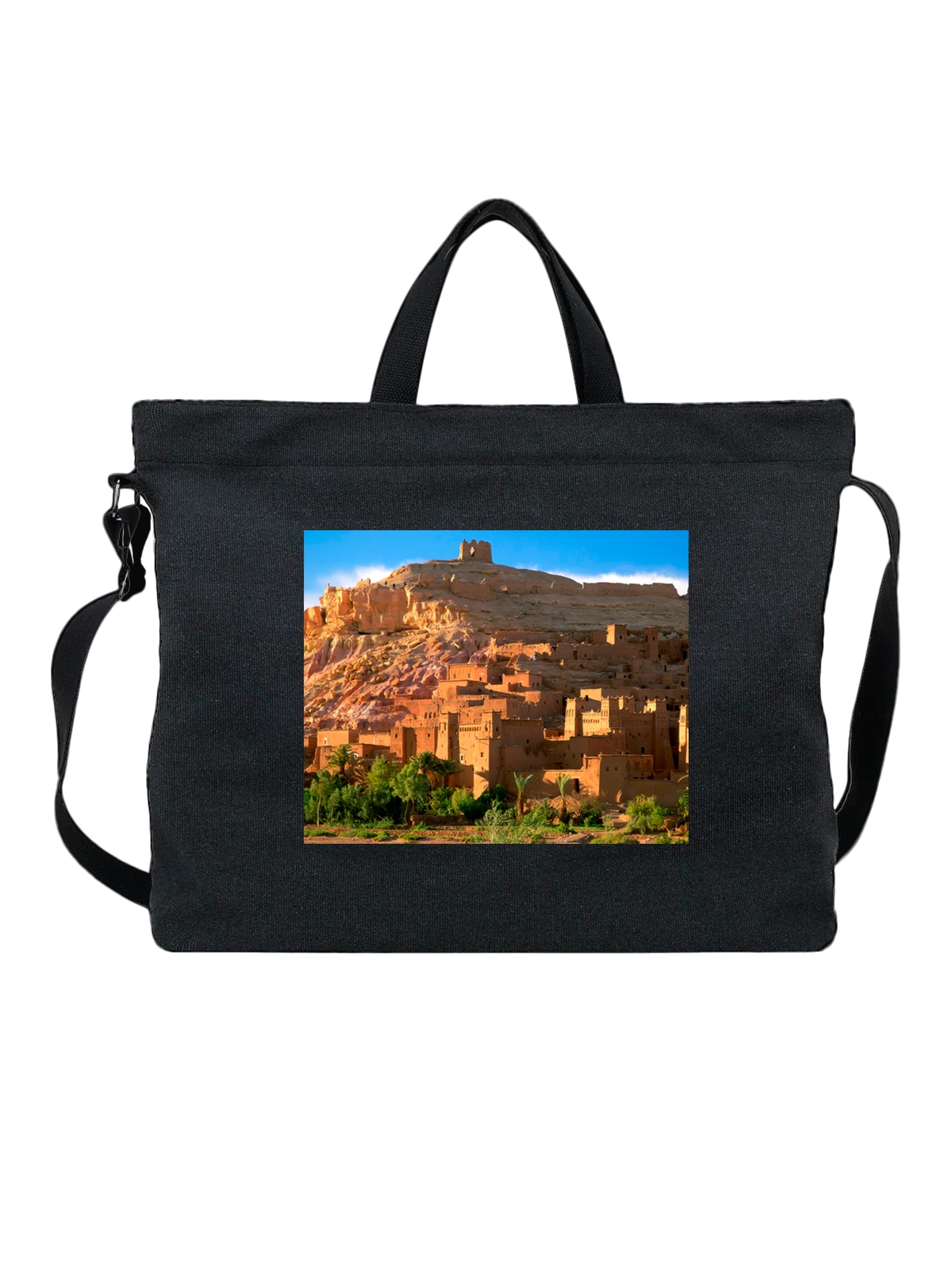 Сумка чёрная с принтом Страна Kasbah Ruins Ait Benhaddou Morocco — исторический центр — Чёрная, фото 1