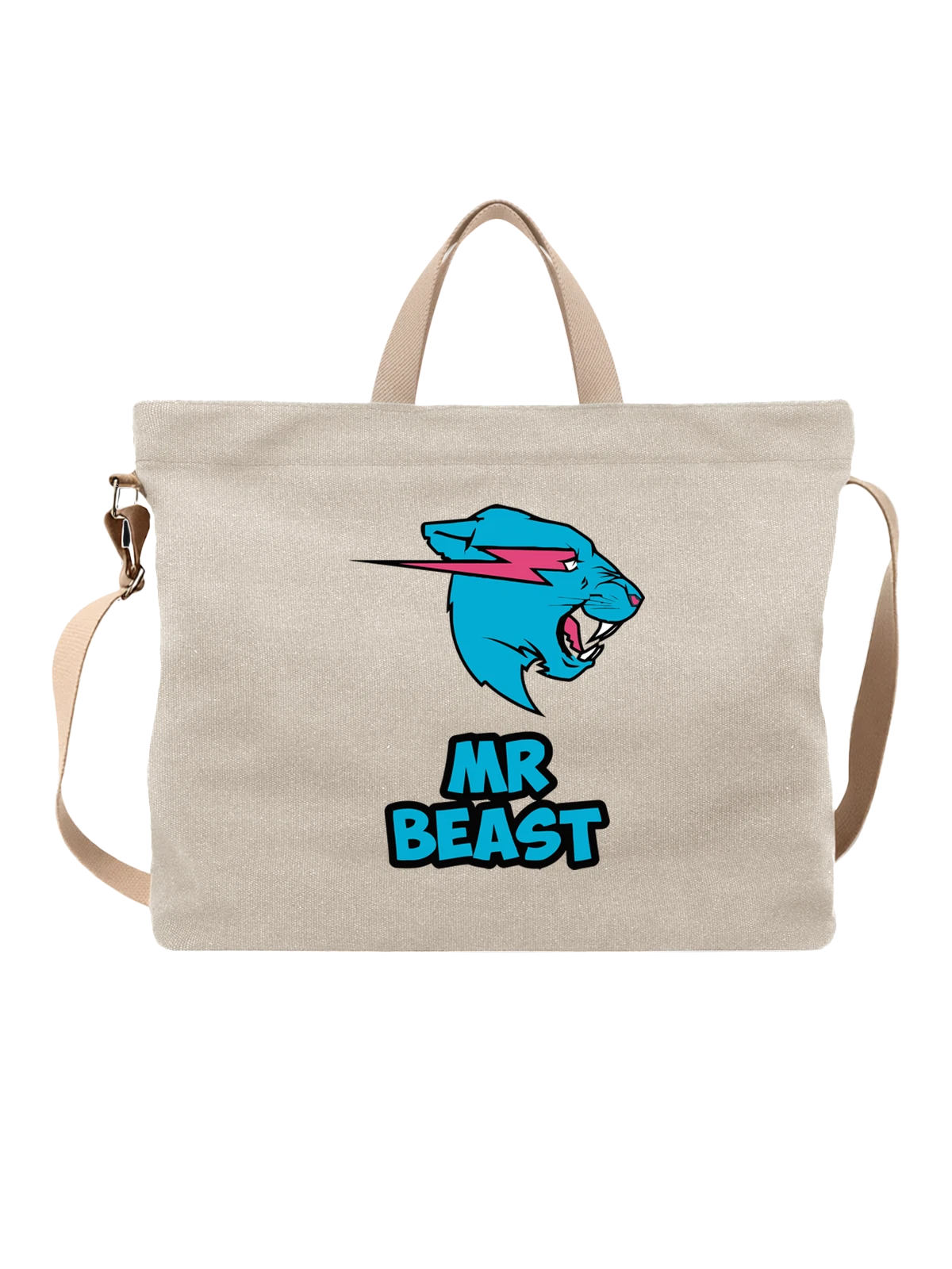 Сумка Mr Beast с пантерой в неоне белая с принтом — розовый — Белая, фото 1