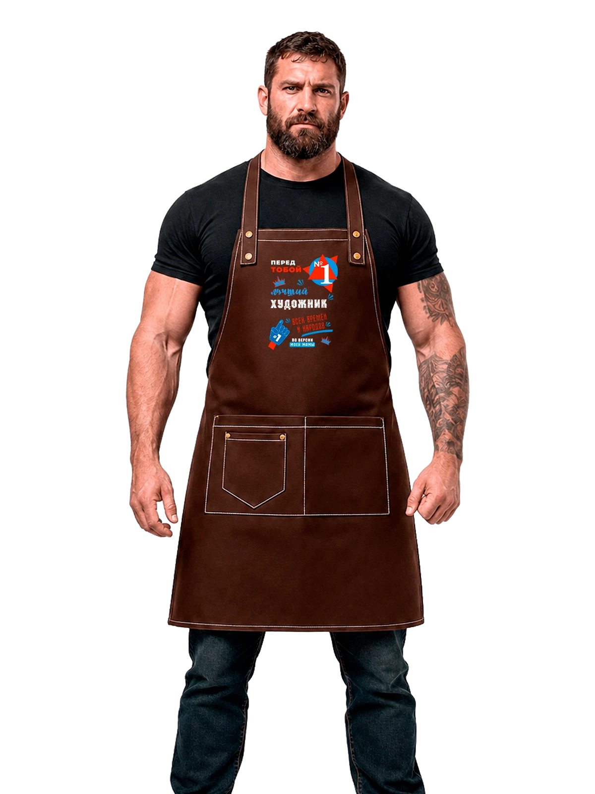 Фартук Лучший Художник чёрный с принтом — футболка подростку — Чёрная, фото 1