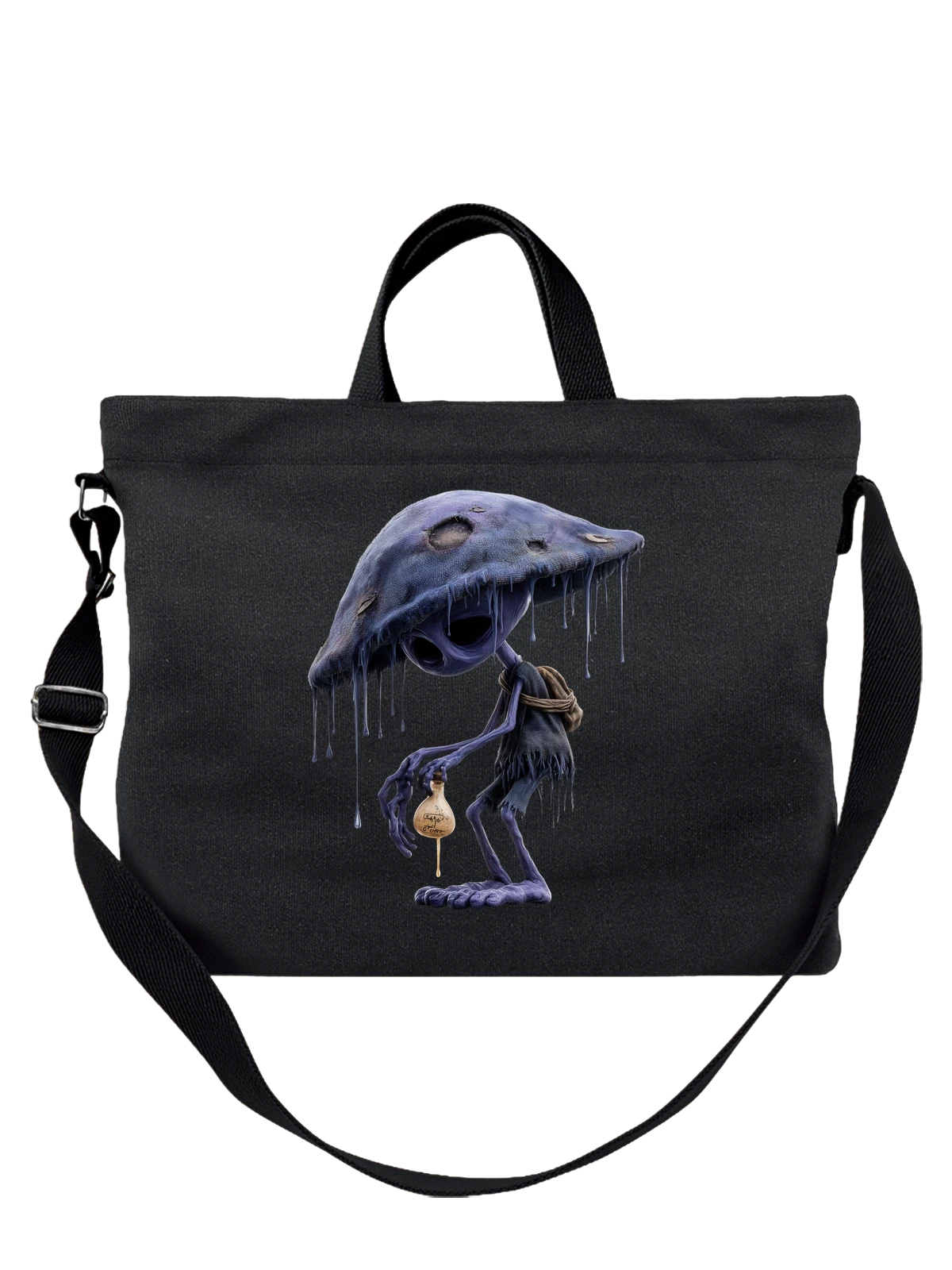 Сумка чёрная с принтом Hooded monster with lantern, fantasy — mysterious monster — Чёрная, фото 1