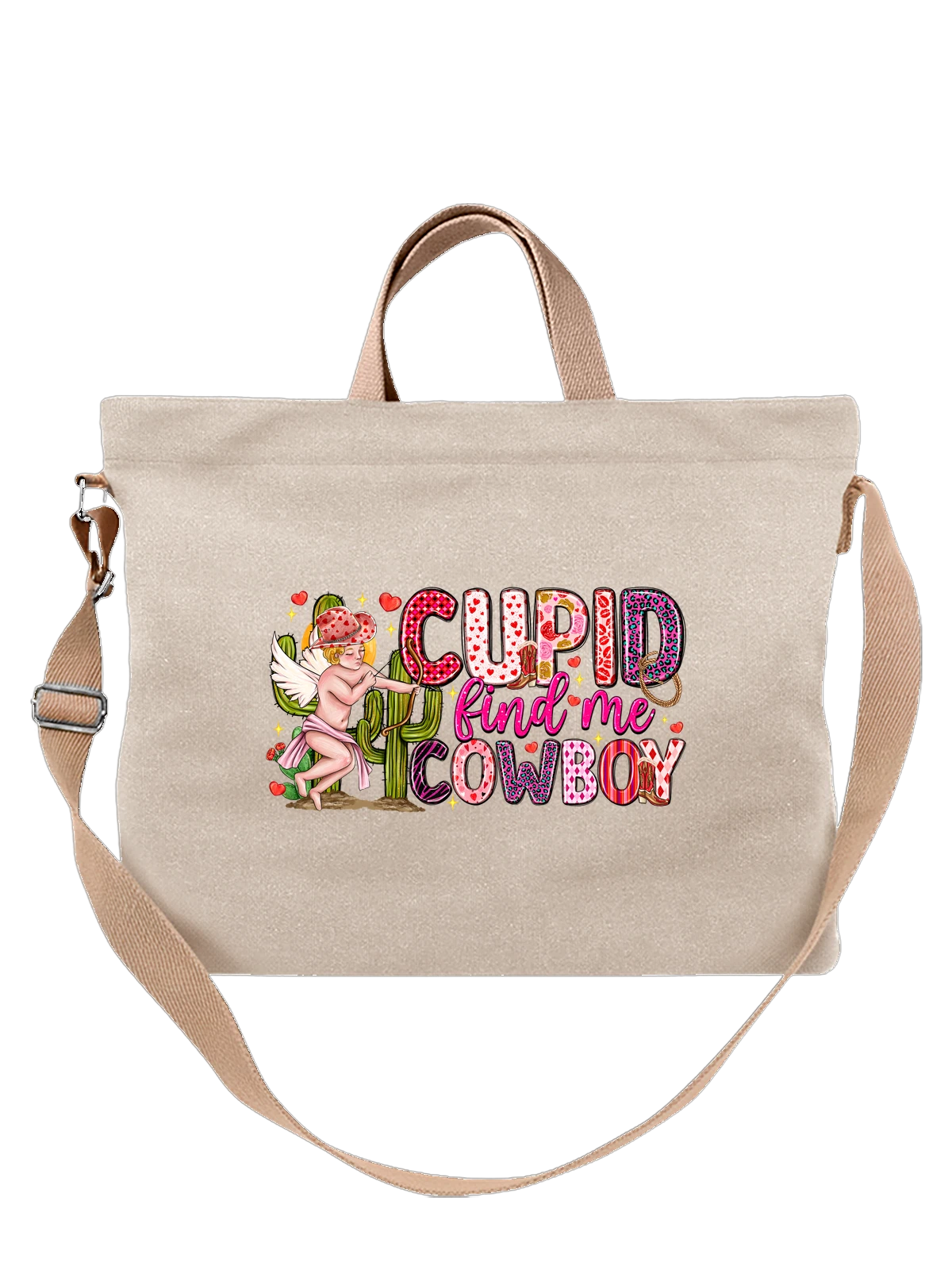Сумка Купидон в шляпе с надписью Cupid Cowboy белая с принтом — надпись — Белая, фото 1