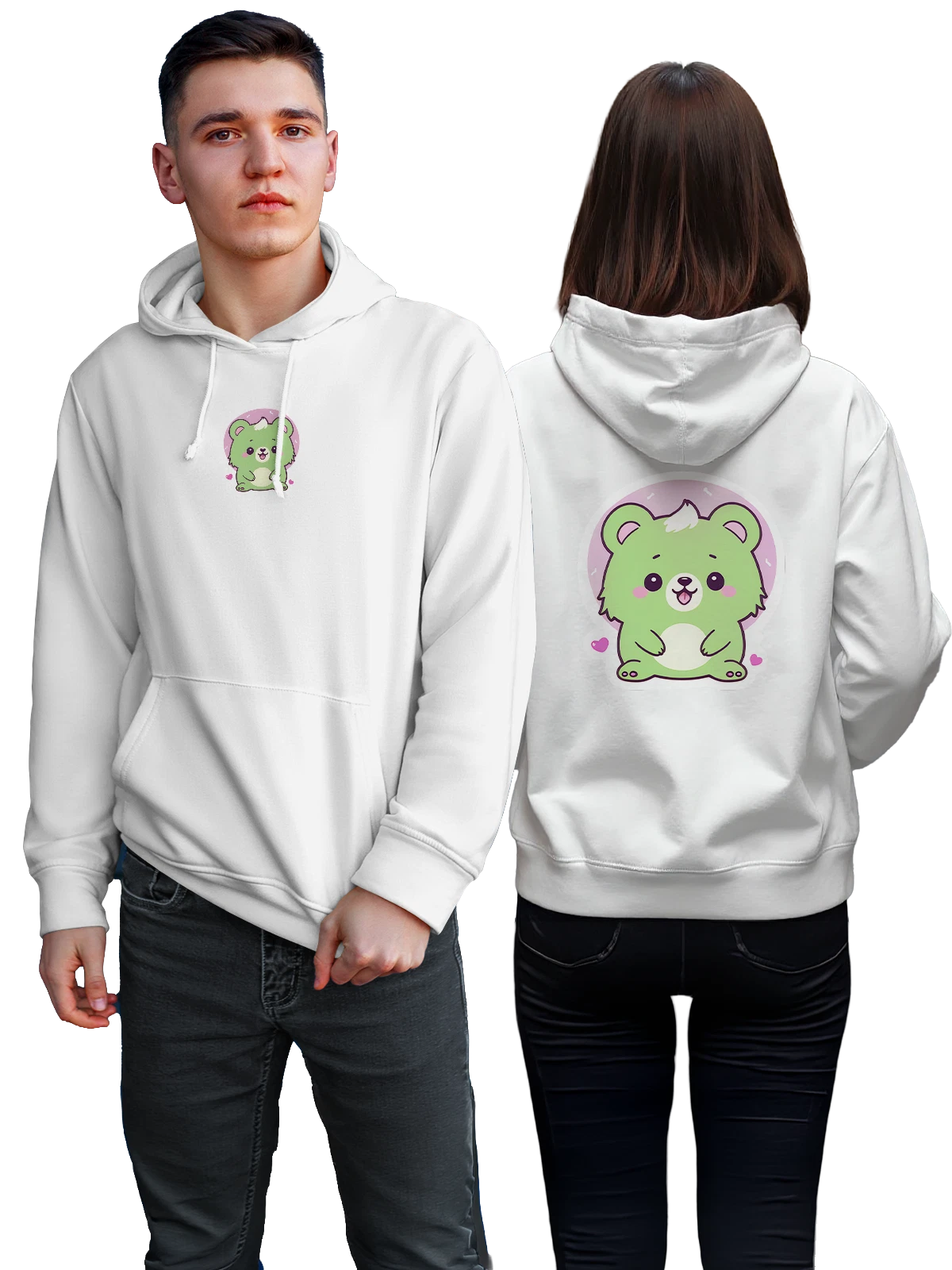 Худи Милый зеленый медвежонок с розовым фоном белое с принтом — cute bear — Белая, фото 1