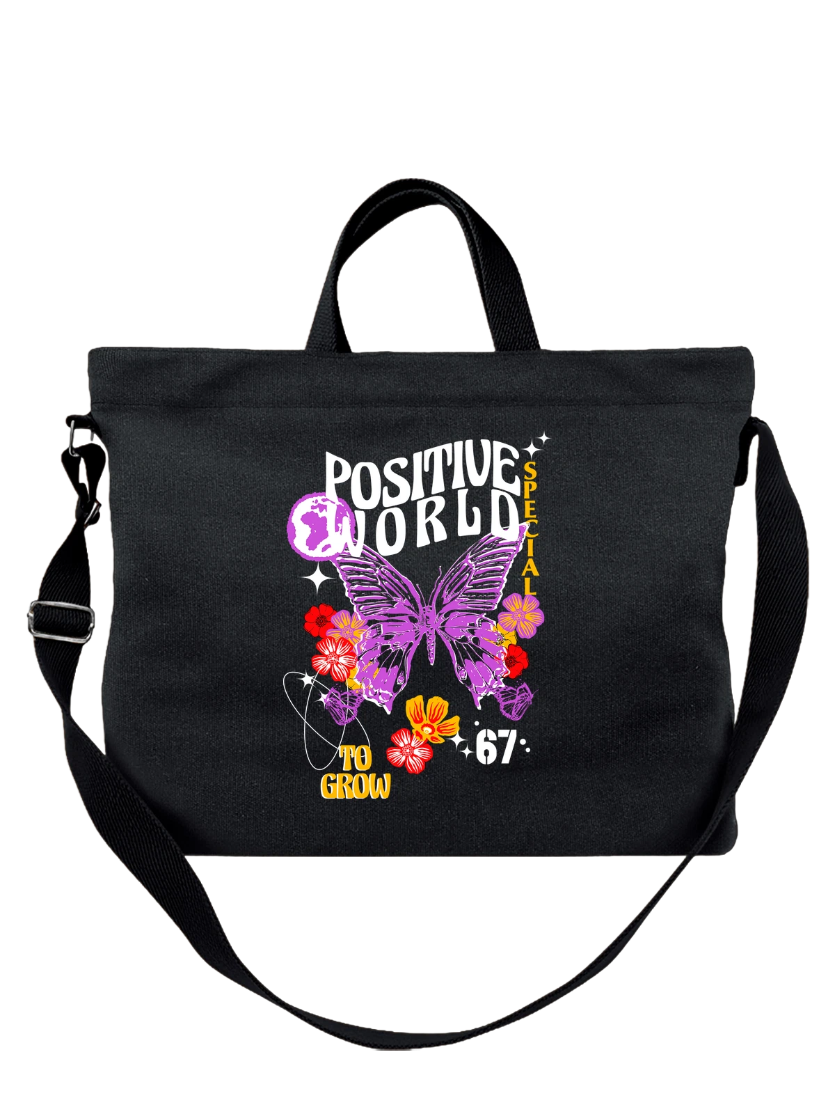 Сумка Бабочка positive world чёрная с принтом — подарок любителю природы — Чёрная, фото 1