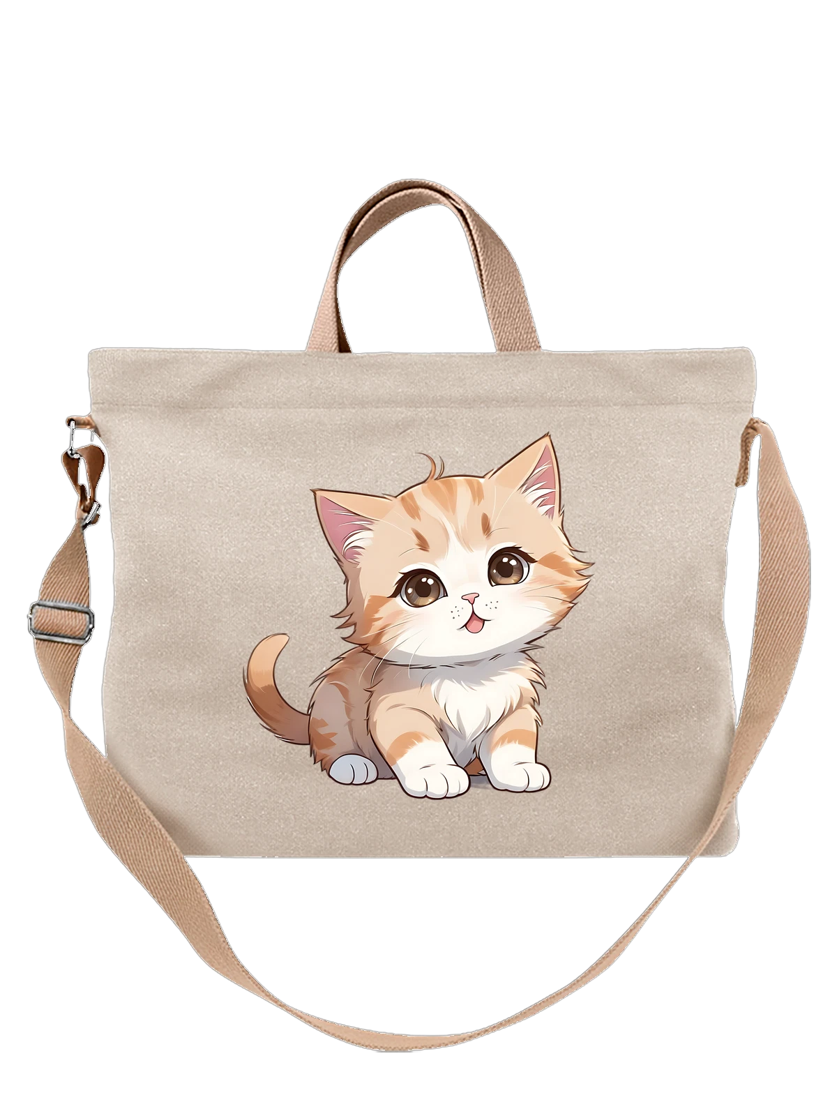 Сумка бежевая с принтом с милым orange tabby kitten и большими глазами — anime style — Бежевая, фото 1