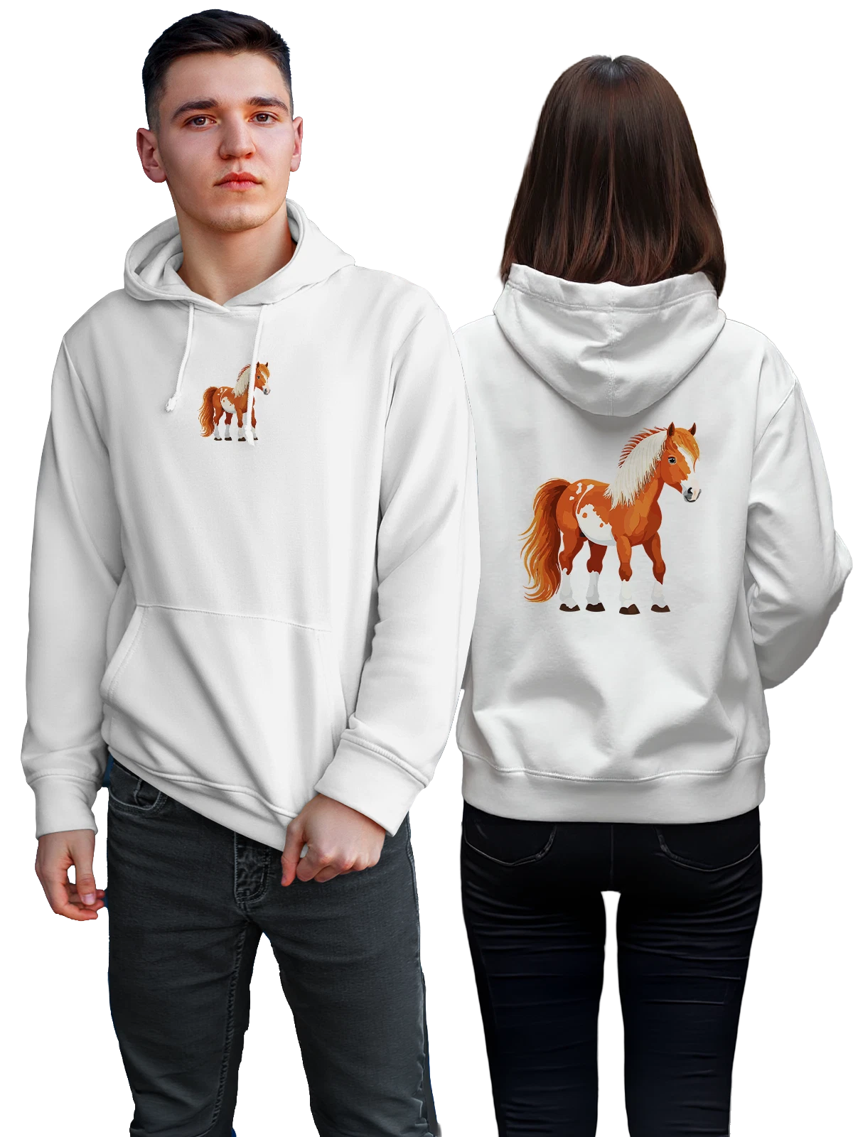 Худи с конем белое с принтом — конная тематика — Белая, фото 1