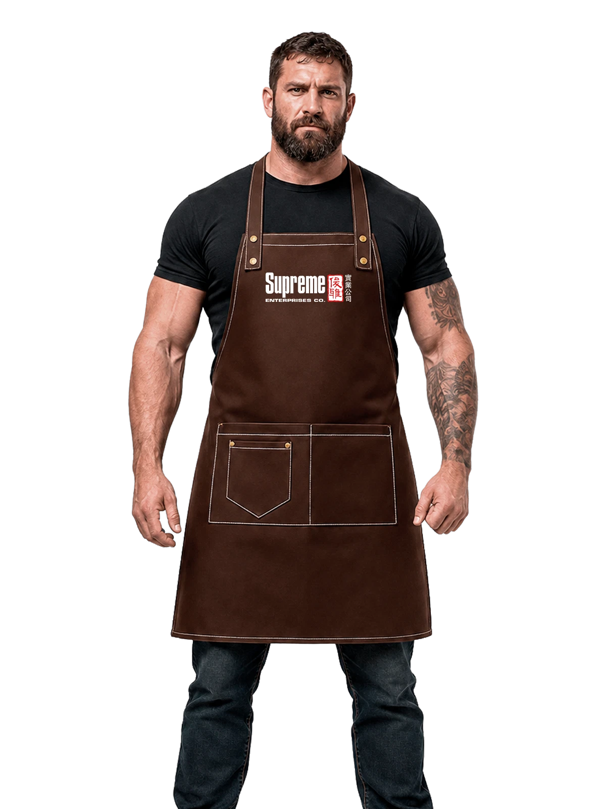 Фартук Supreme чёрный с принтом — вертикальный текст — Чёрная, фото 1