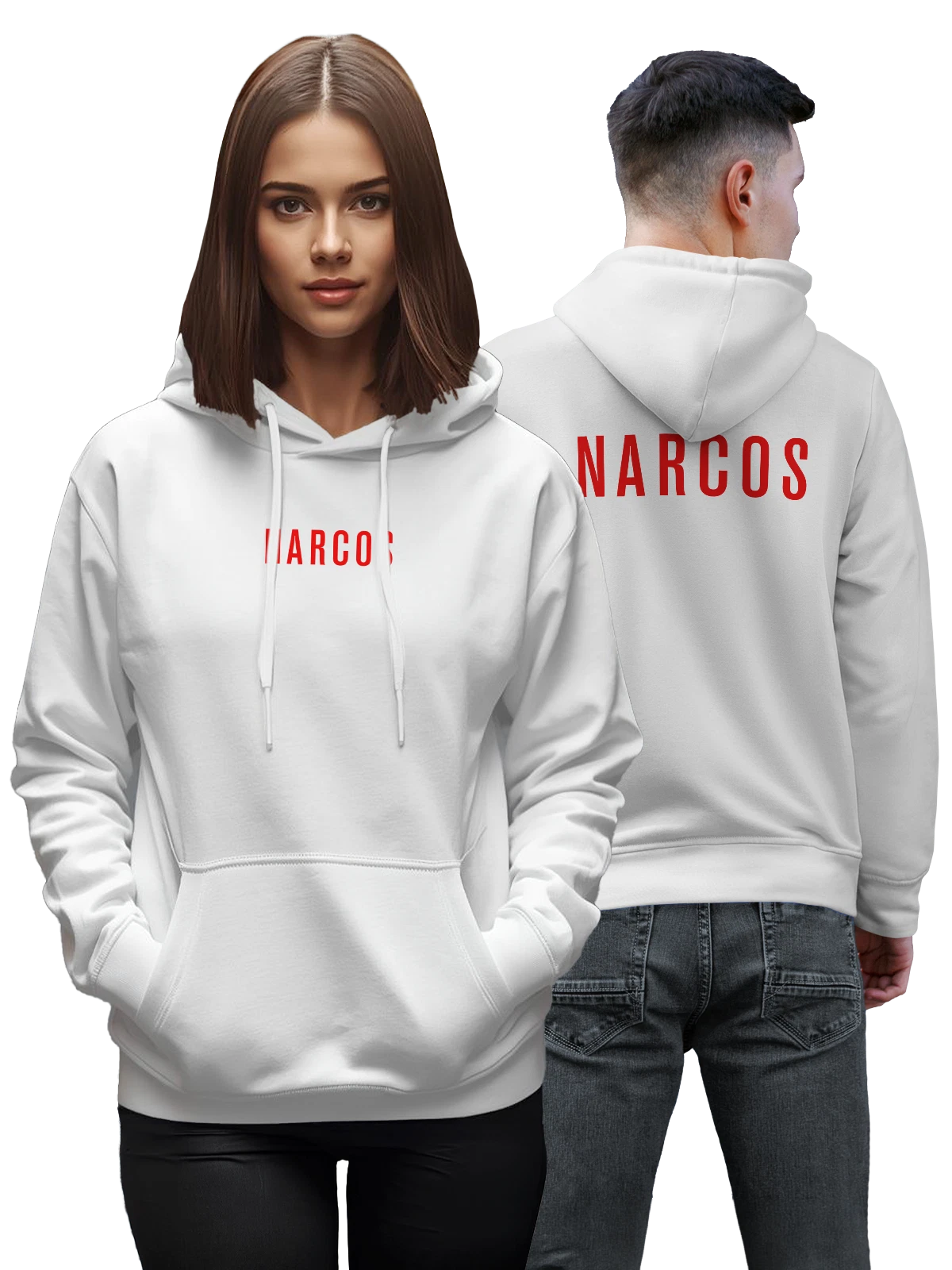 Худи Narcos белое с принтом — современная айдентика — Белая, фото 1