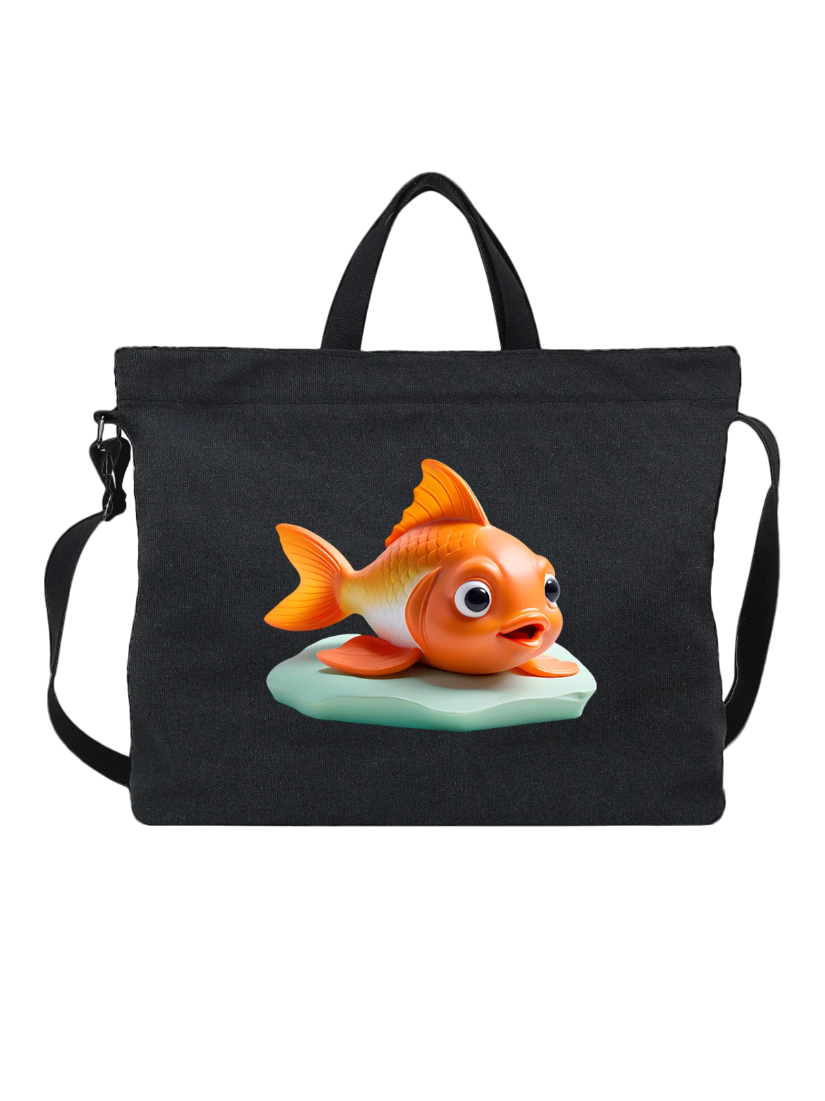 Сумка чёрная с принтом с оранжевой золотой goldfish на камне — underwater — Чёрная, фото 1