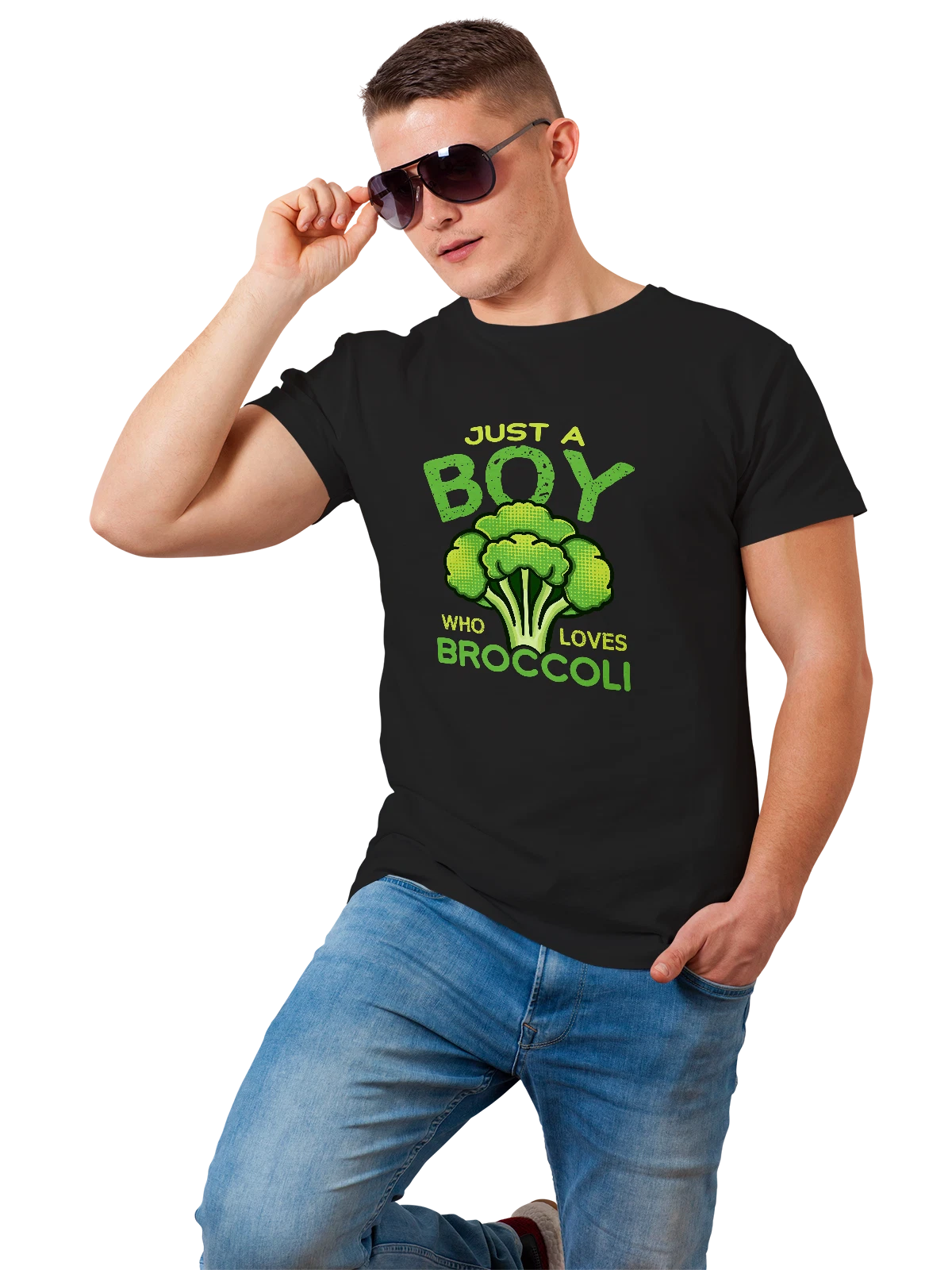 Футболка с брокколи just a boy чёрная с принтом — забавная еда — Чёрная, фото 1