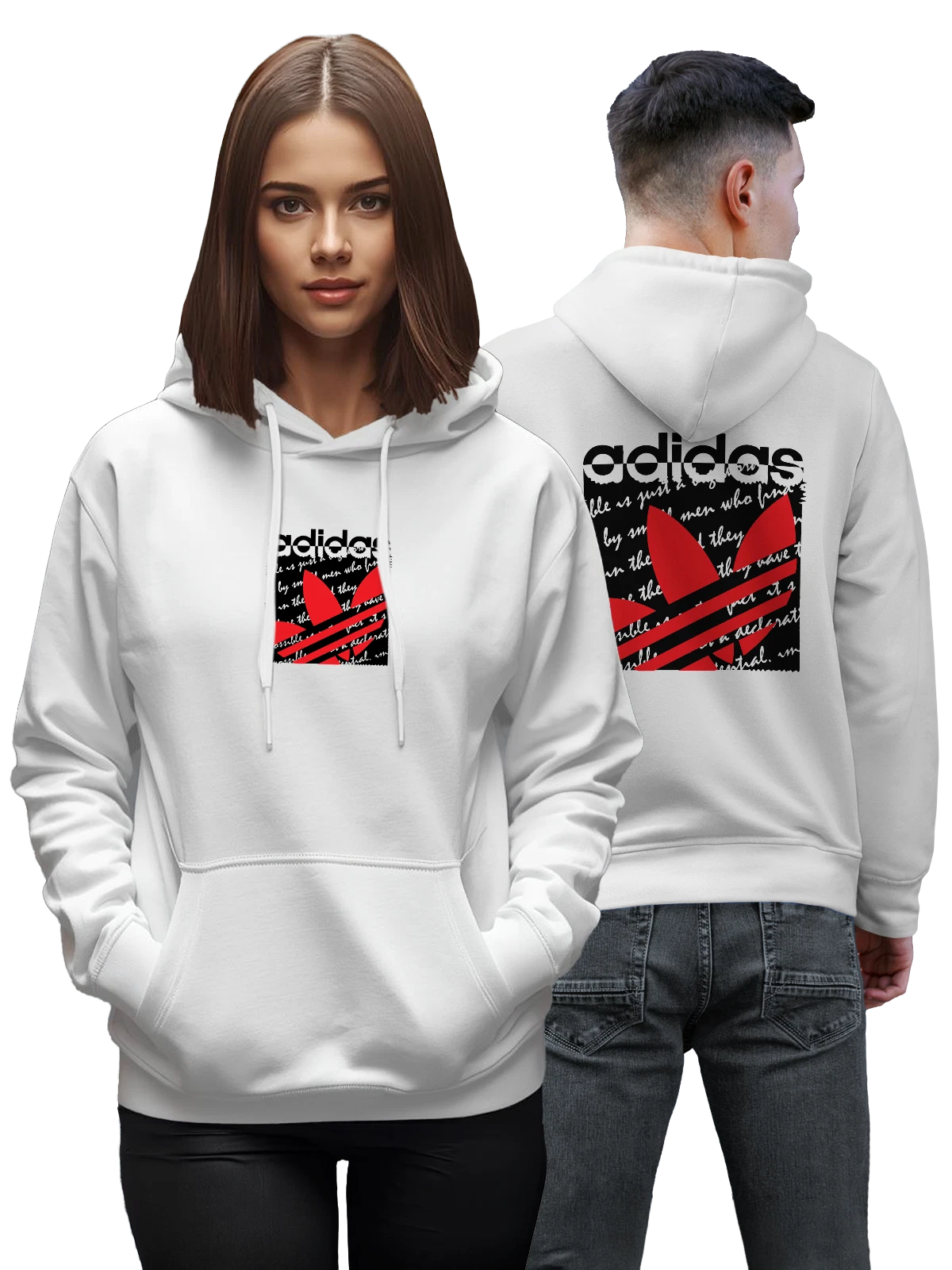 Худи с красным логотипом Adidas белое с принтом — минимализм — Белая, фото 1