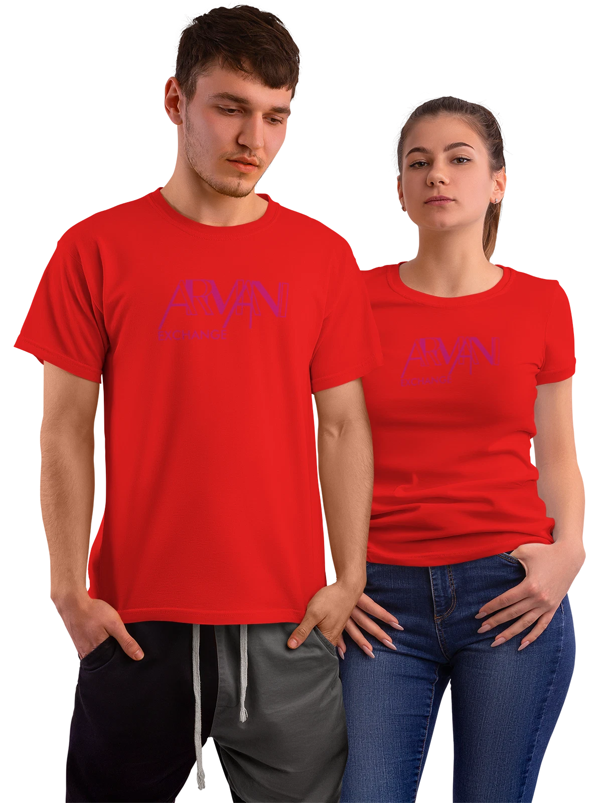 Футболка ARMANI с крупным логотипом бренда красная с принтом — фирменный знак — Красная, фото 1