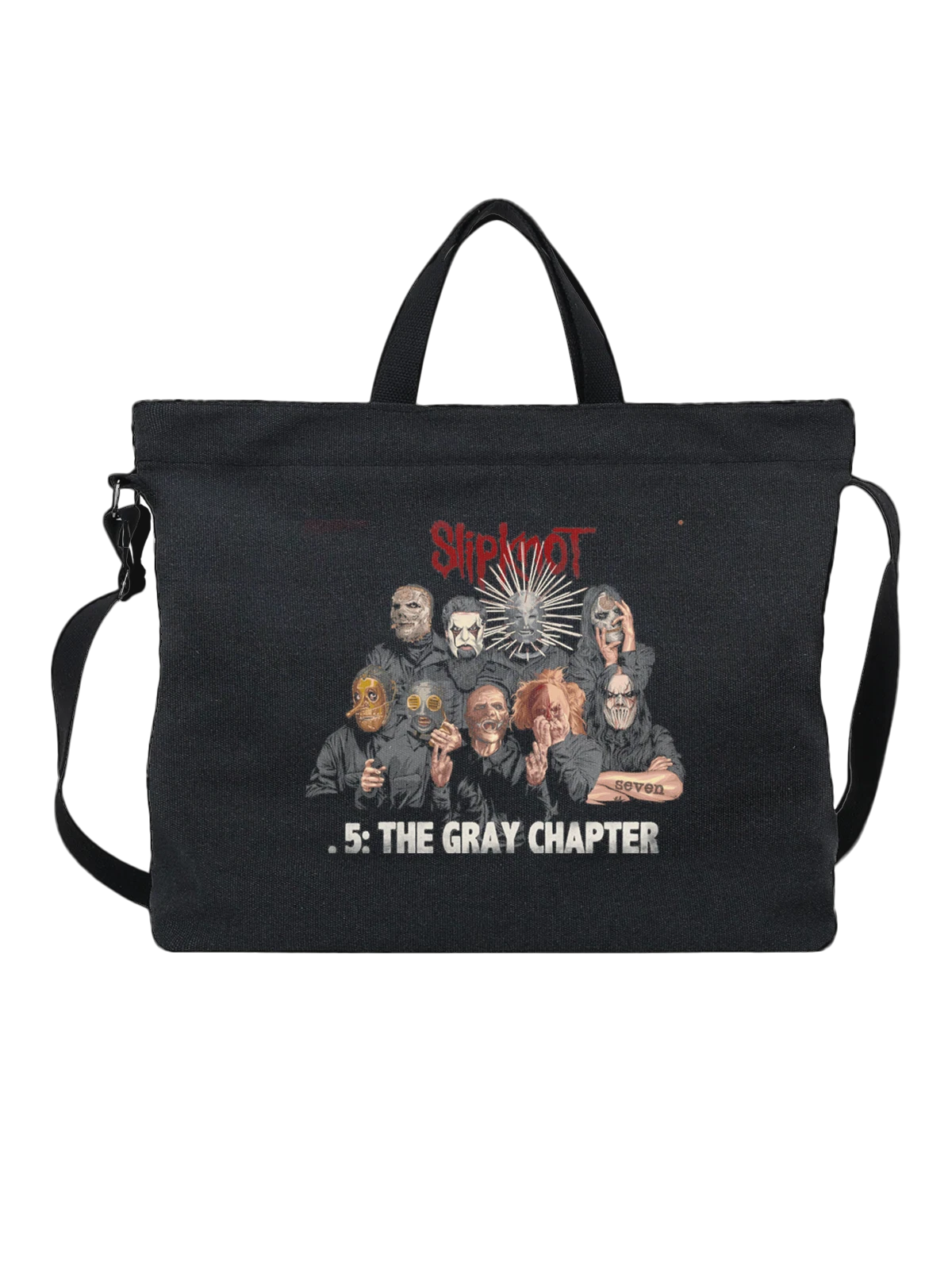 Сумка Slipknot с красными масками и логотипом чёрная с принтом — красные маски — Чёрная, фото 1