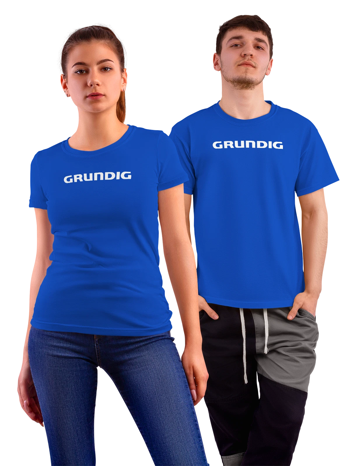 Футболка Grundig синяя с принтом — история бытовой техники — Синяя, фото 1