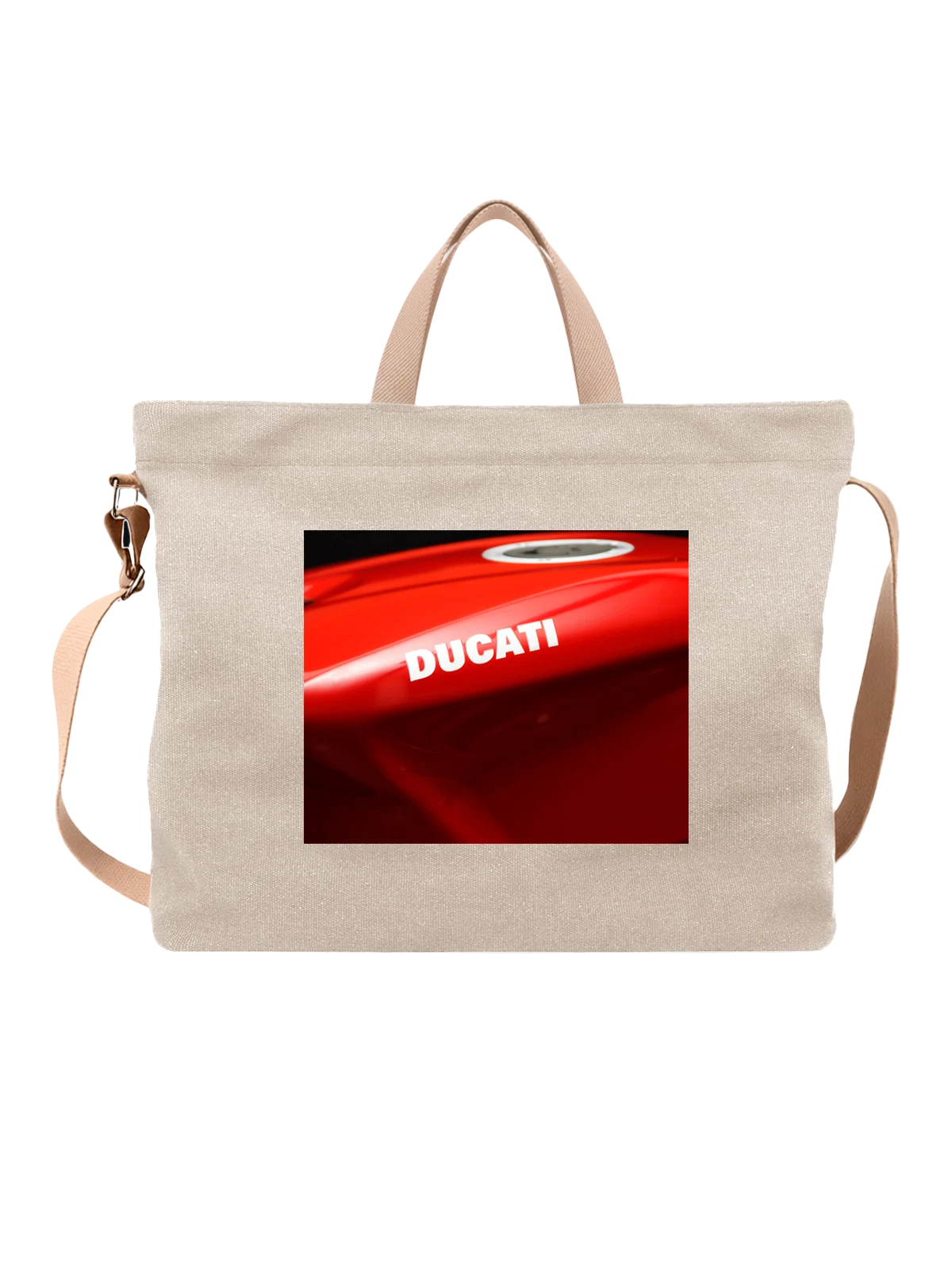 Сумка бежевая с принтом Мотоцикл Бак мотоцикла ducati — принт для байкера — Бежевая, фото 1