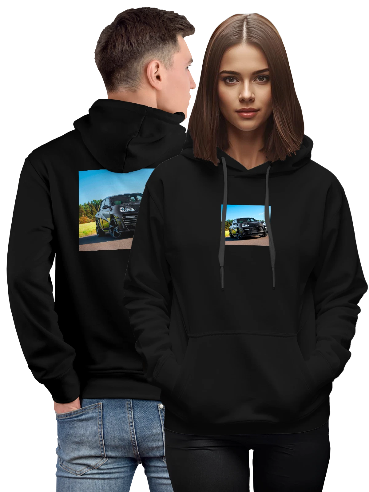 Худи Машина Porshe carbon чёрное с принтом — легендарная модель — Чёрная, фото 1