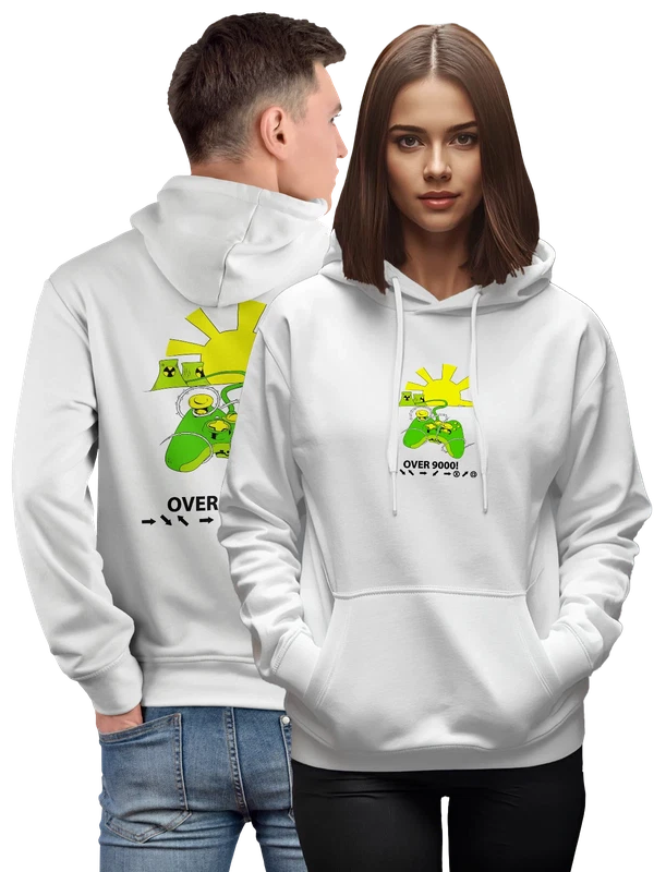Худи с джойстиком и атомной станцией over 9000 — Белая, фото 1