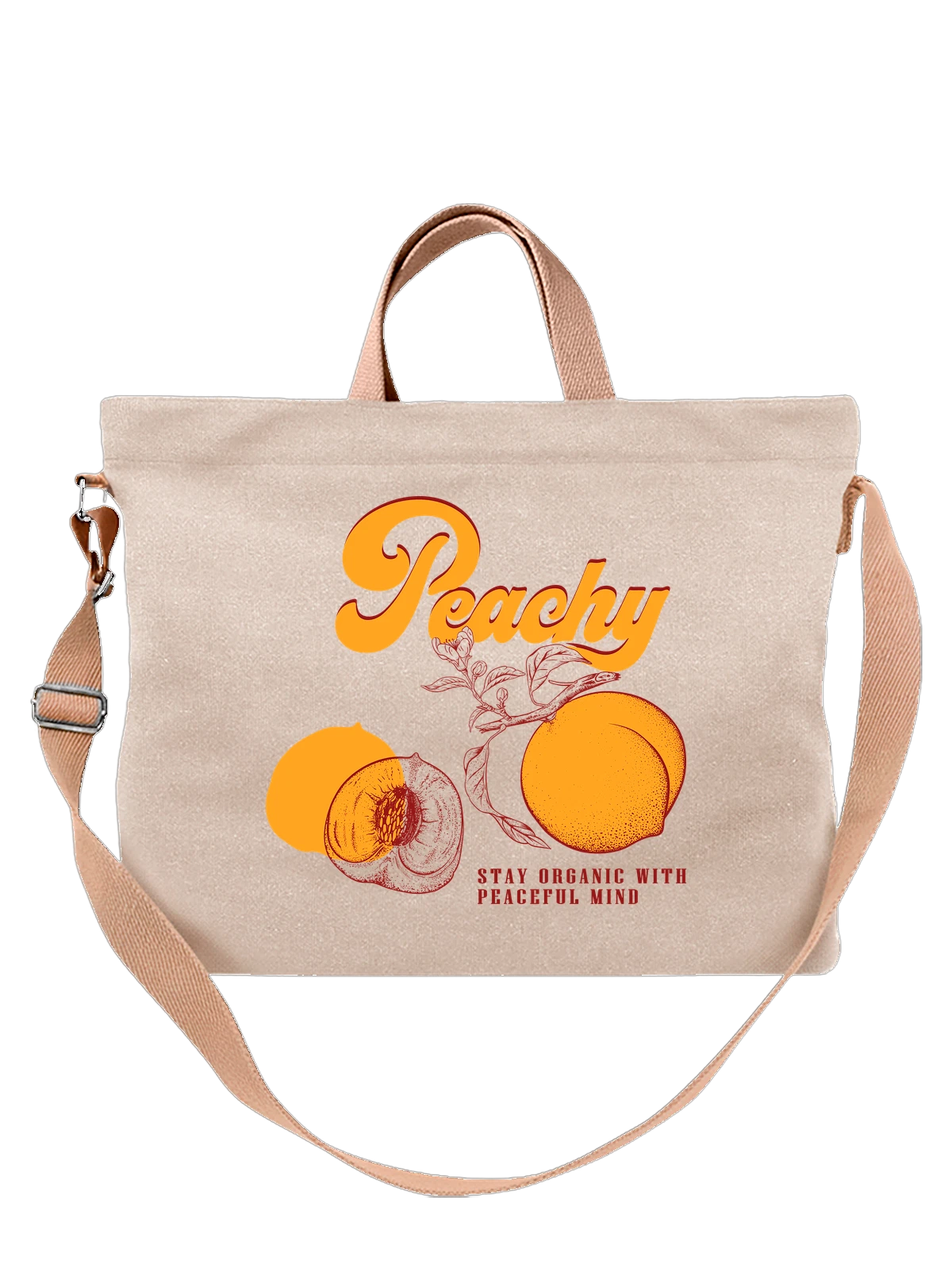 Сумка с персиками peachy белая с принтом — натуральные продукты — Белая, фото 1