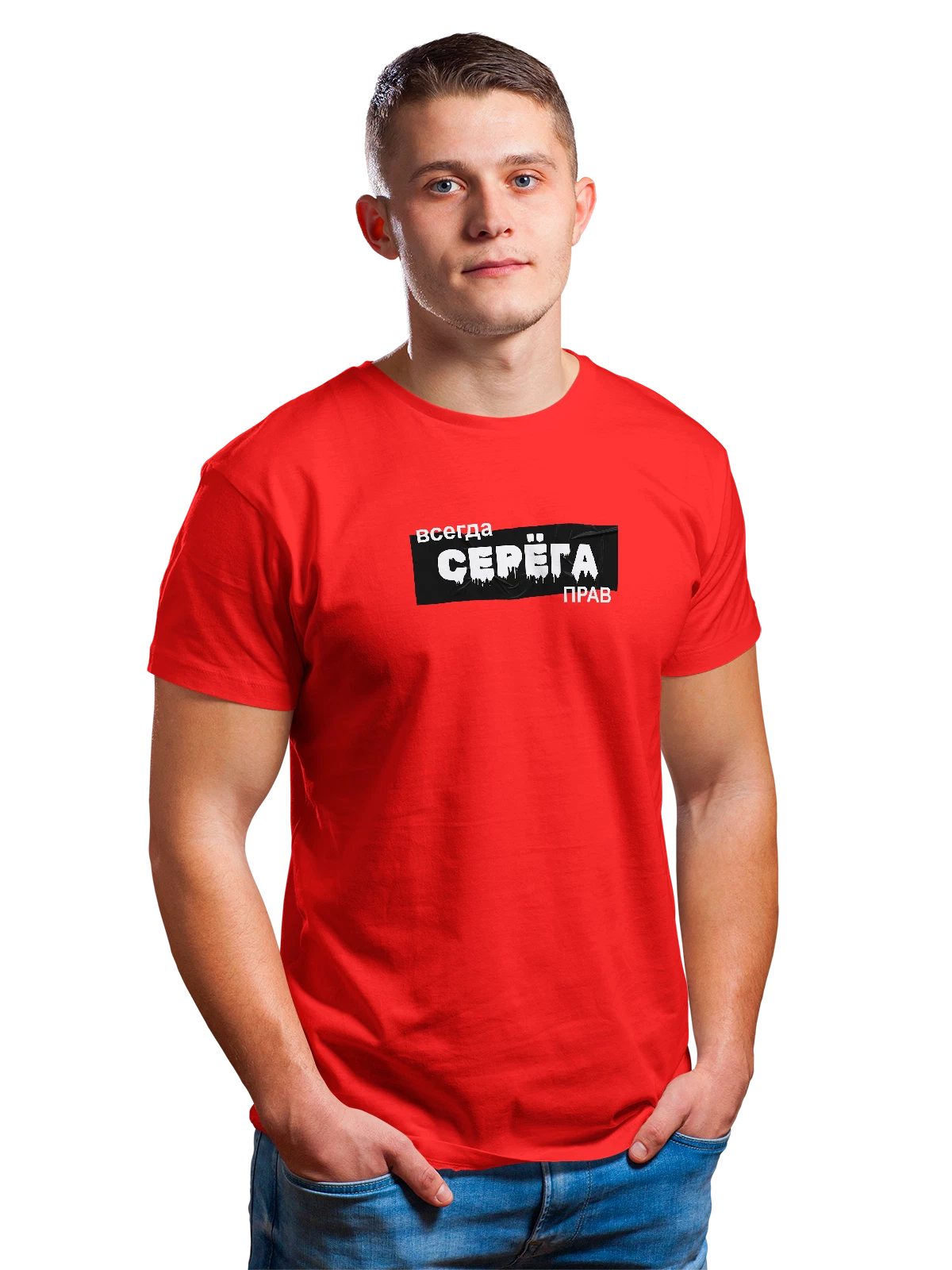 Футболка Имя Сергей Сережа красная с принтом — надпись с именем — Красная, фото 1