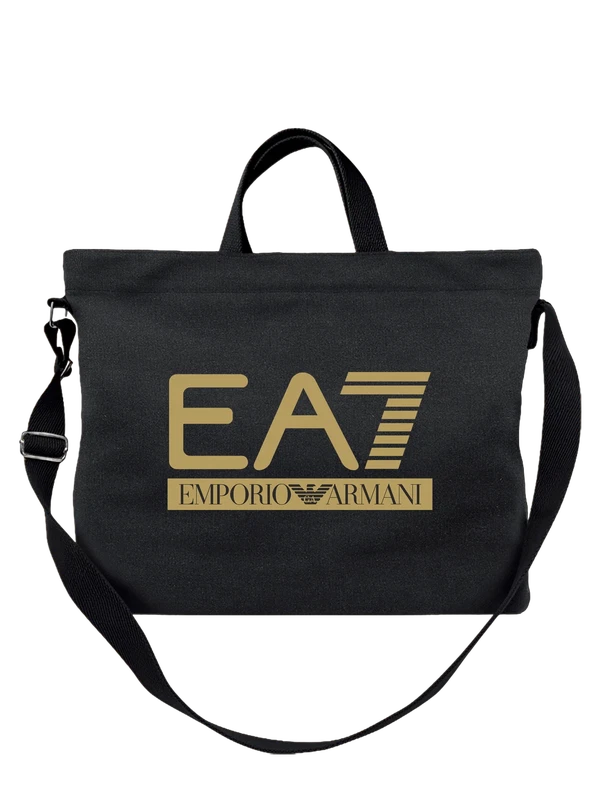 Сумка Emporio Armani золотой логотип EA крупный с — Чёрная, фото 1