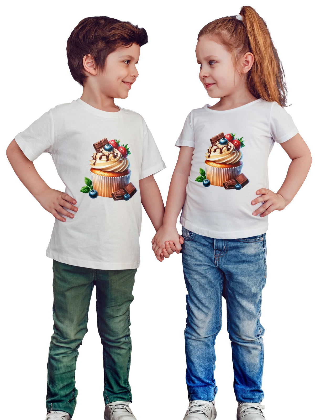 Футболка детская с кексом шоколад белая с принтом — натуральные продукты — Белая, фото 1