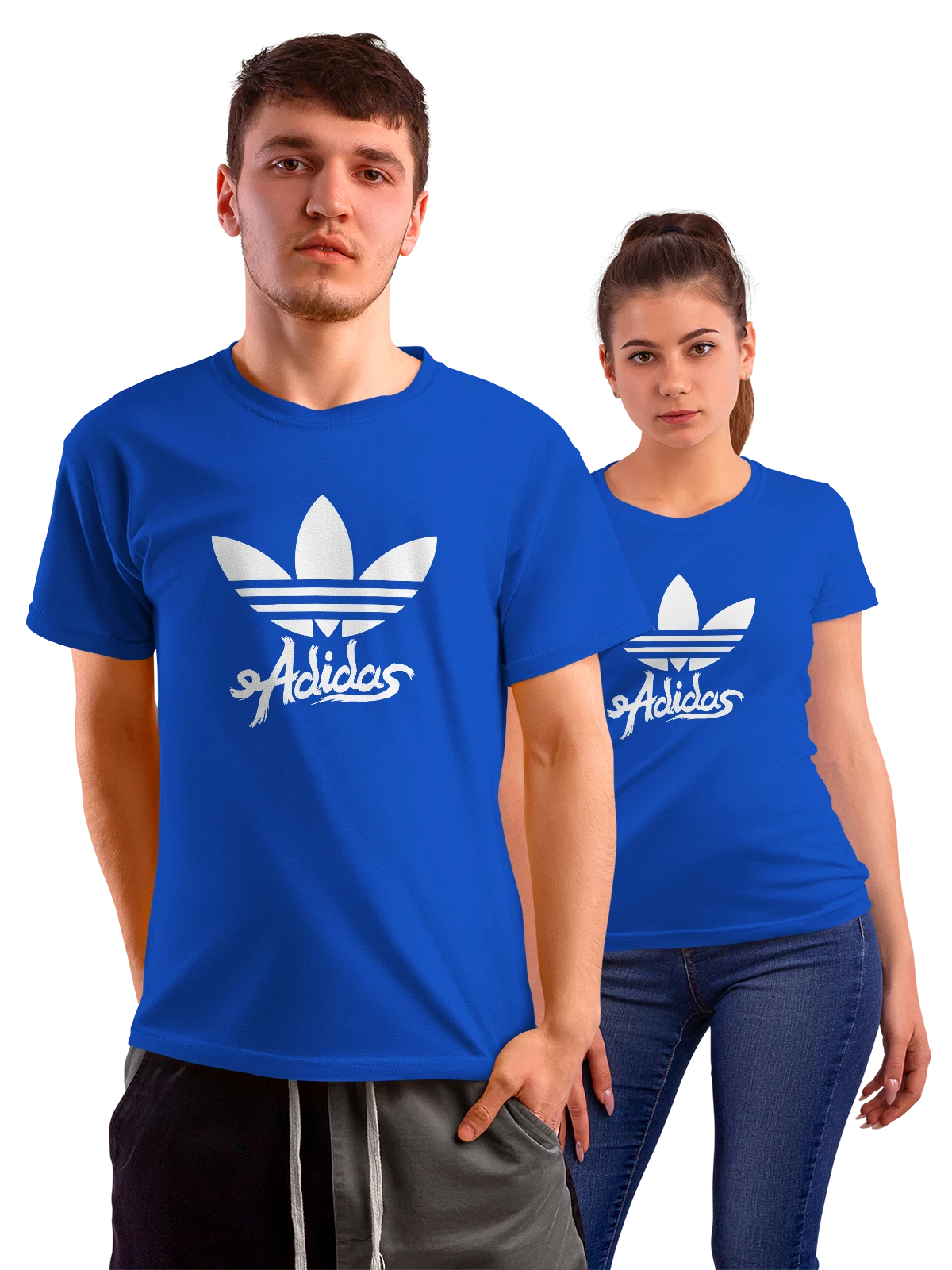 Футболка Adidas синяя с принтом — подчеркивающий росчерк — Синяя, фото 1