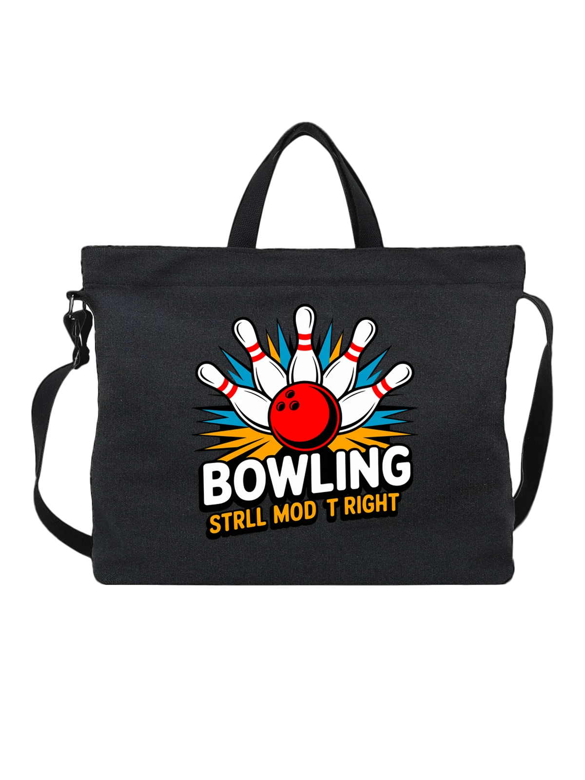 Сумка чёрная с принтом Боулинг шар и кегли BOWLING STRIKE — эмблема боулинга — Чёрная, фото 1