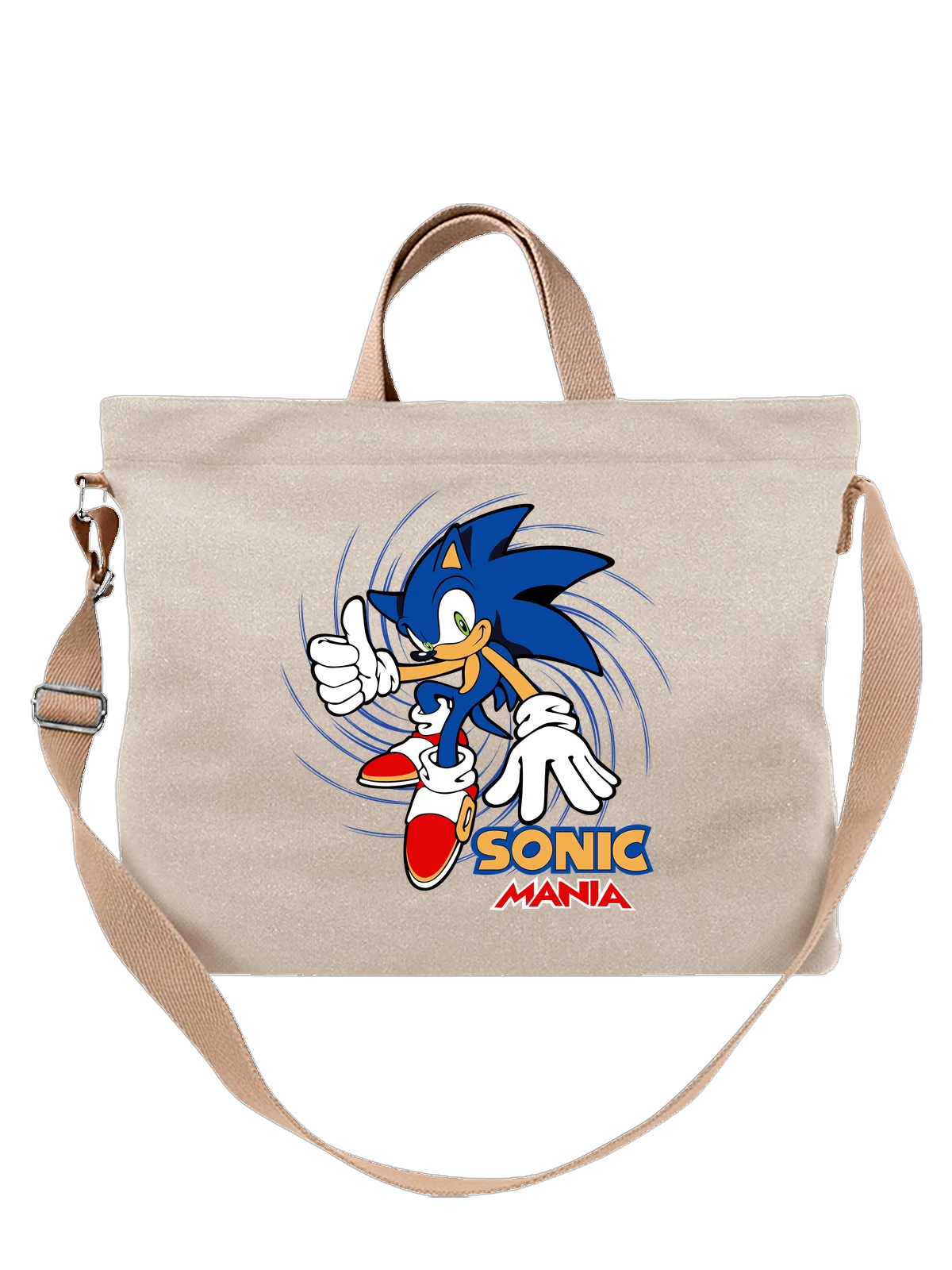Сумка бежевая с принтом Sonic Mania Соник the Hedgehog — аркада — Бежевая, фото 1