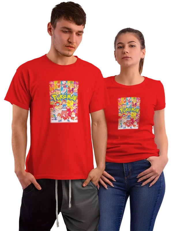 Футболка Покемоны Пикачу Эш Кетчум и герои — Красная, фото 1