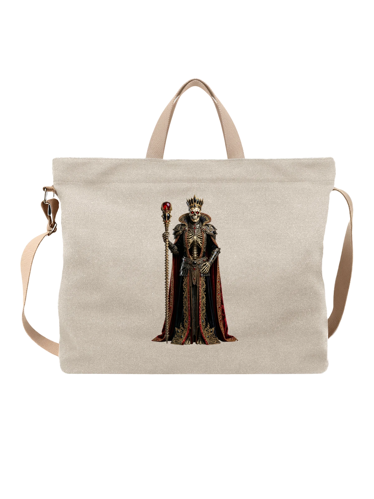 Сумка Skeleton king с короной и скипетром белая с принтом — royal cloak — Белая, фото 1