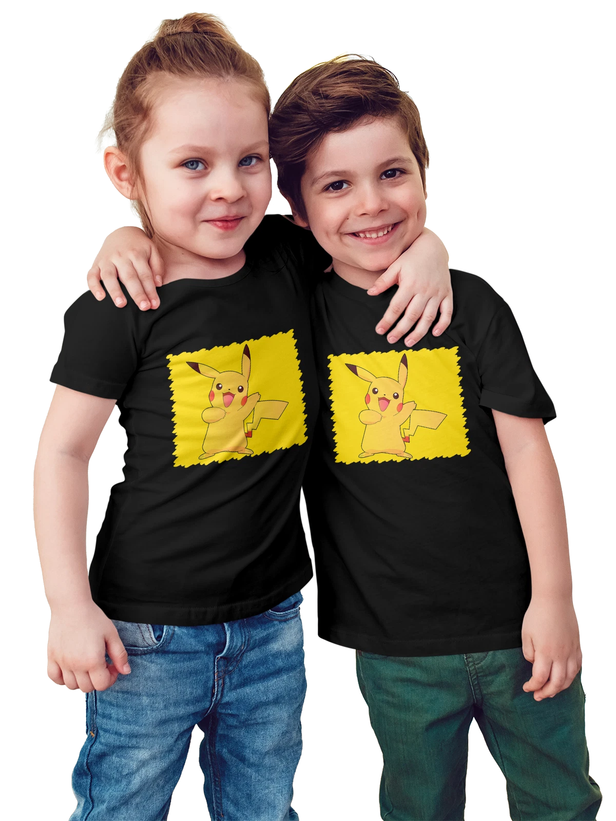 Футболка детская Anime Pikachu чёрная с принтом — фэнтези персонаж — Чёрная, фото 1
