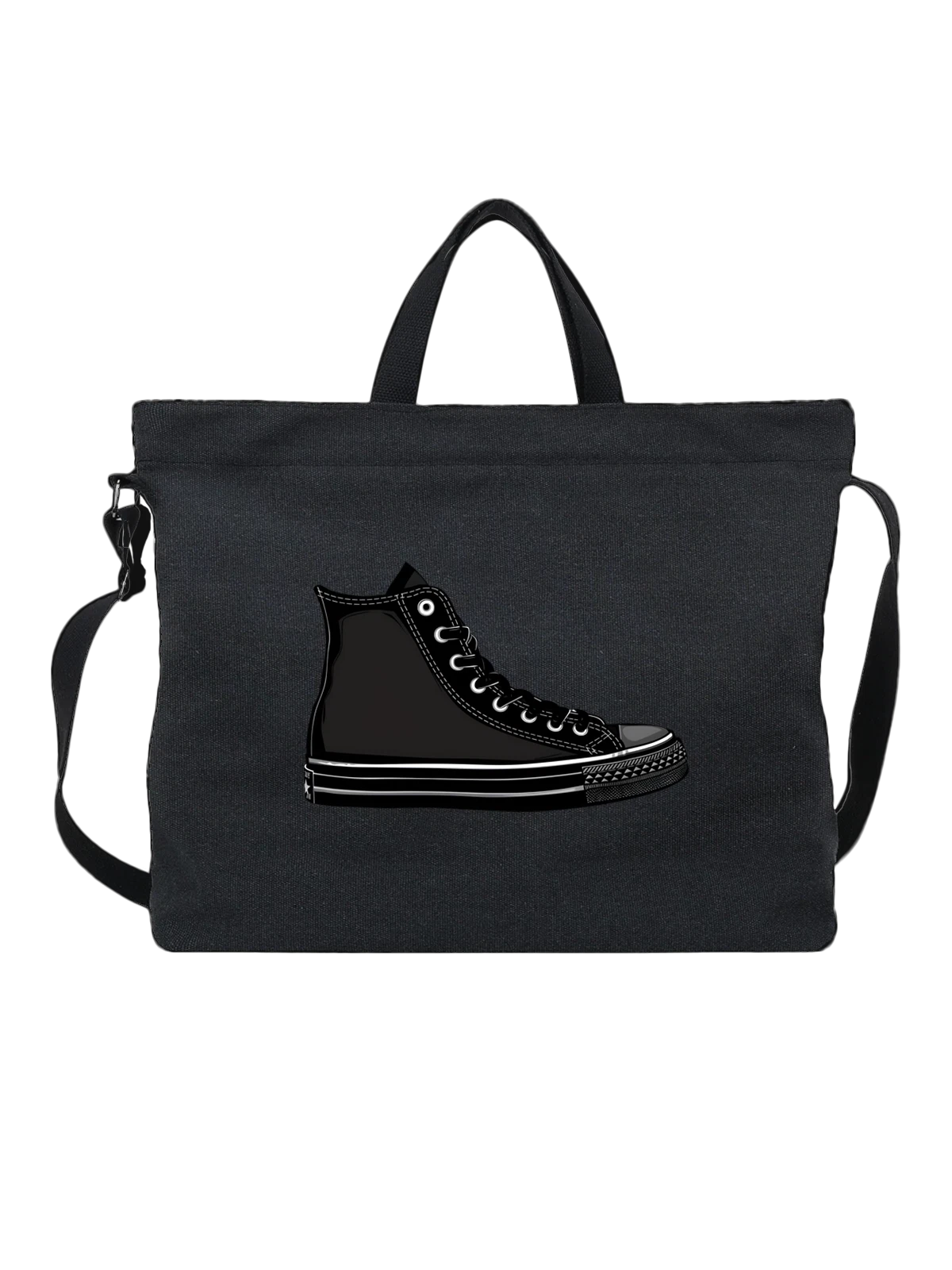 Сумка Черные высокие кеды Converse All Star чёрная с принтом — белая строчка — Чёрная, фото 1