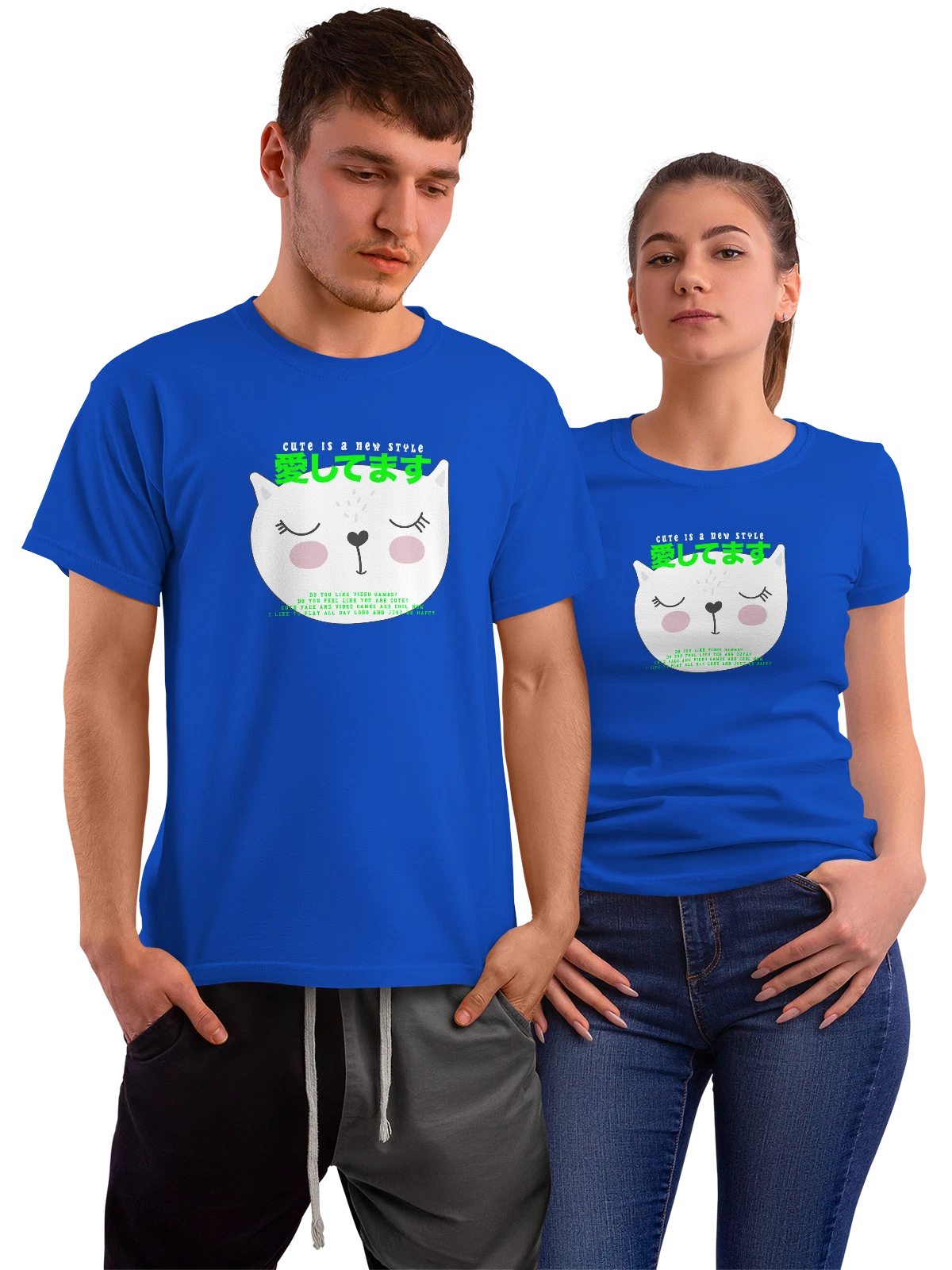 Футболка с котом иероглифы синяя с принтом — домашний питомец — Синяя, фото 1