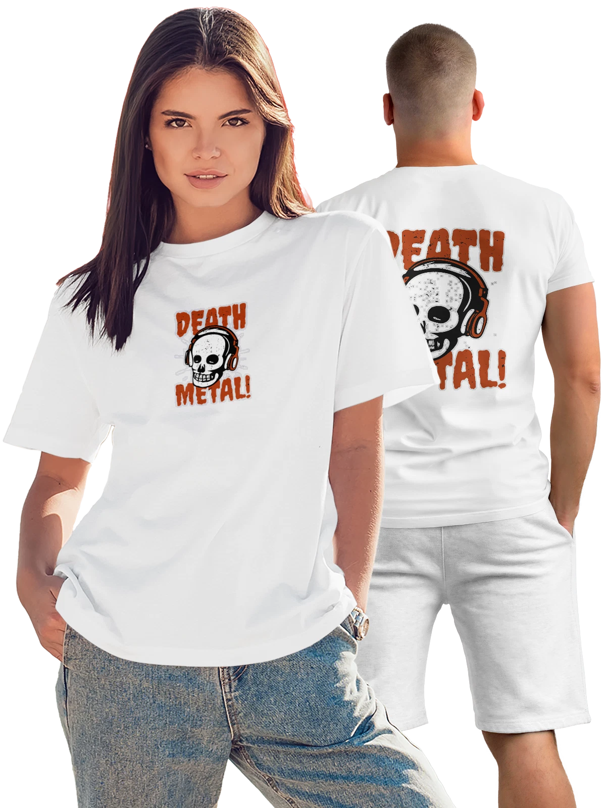 Футболка Череп Death metal белая с принтом на спине — темная эстетика — Белая, фото 1