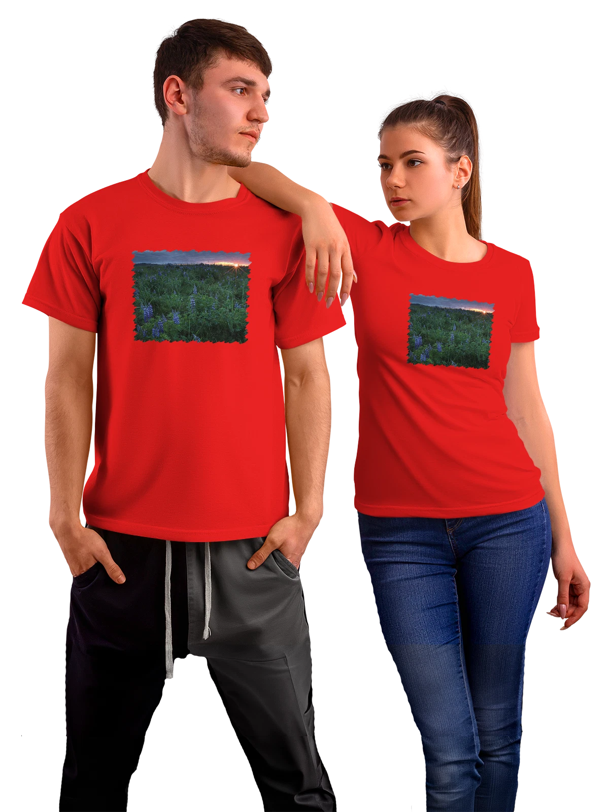 Футболка Природа поле красная с принтом — путешествия — Красная, фото 1