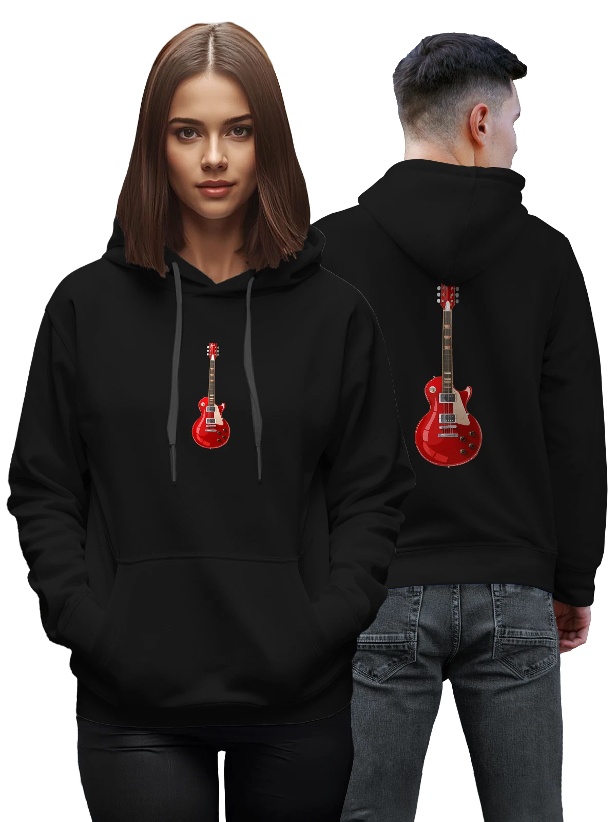 Худи Красная электрогитара Gibson Les Paul чёрное с принтом — звукосниматели — Чёрная, фото 1