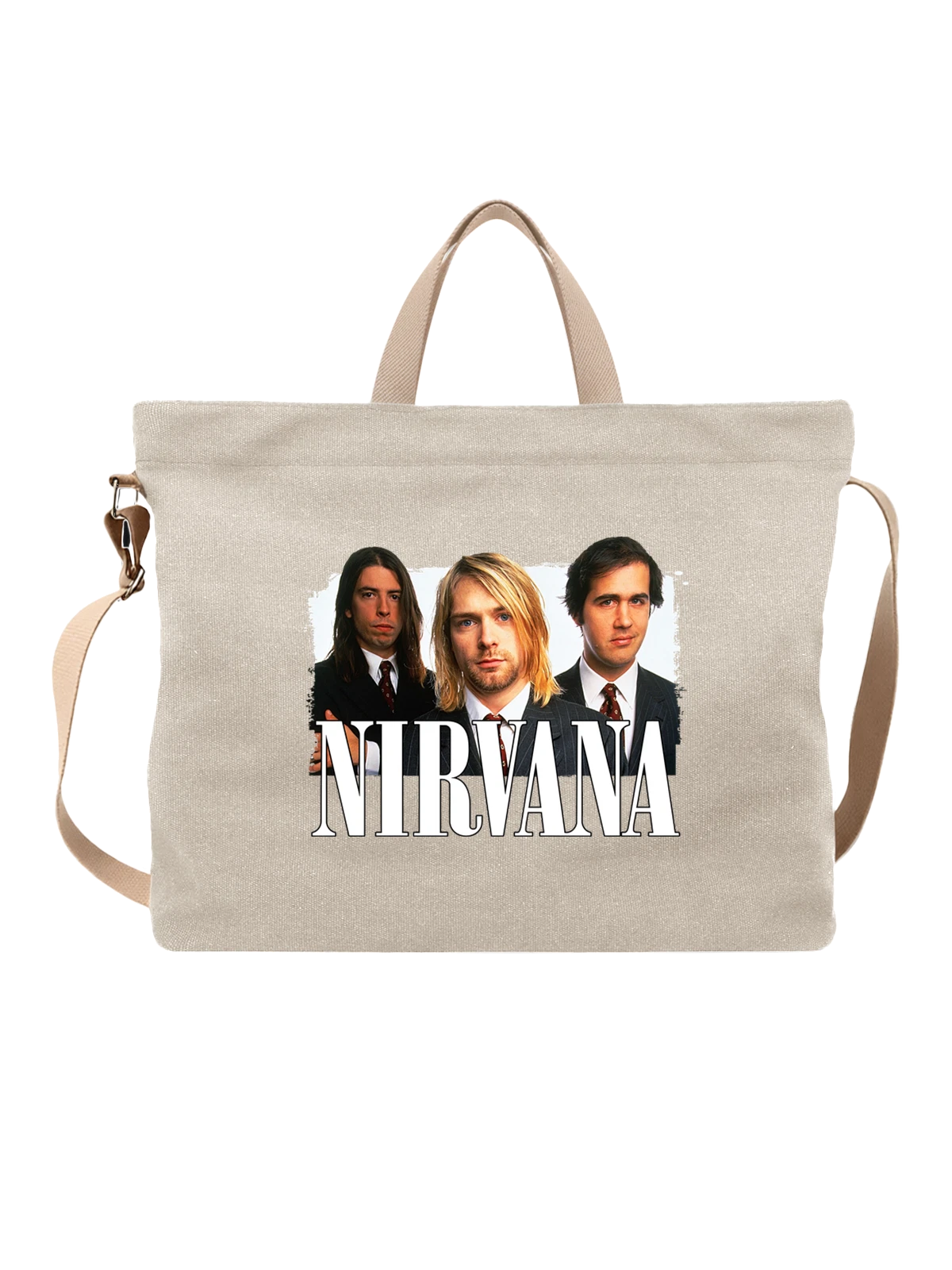 Сумка C группой Nirvana Нирвана белая с принтом — grunge — Белая, фото 1