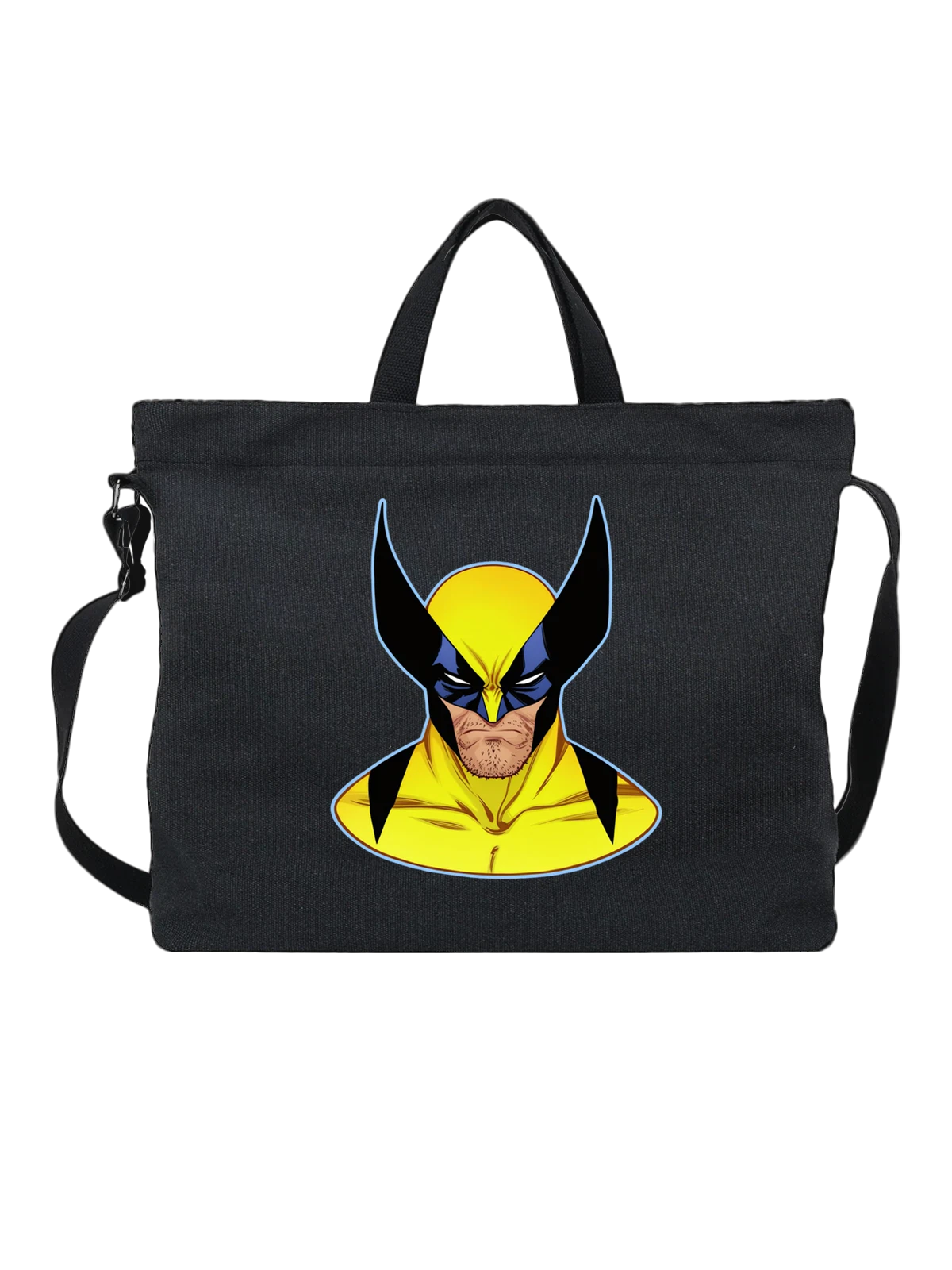Сумка чёрная с принтом Росомаха Marvel в жёлтом костюме — жёлтый костюм — Чёрная, фото 1