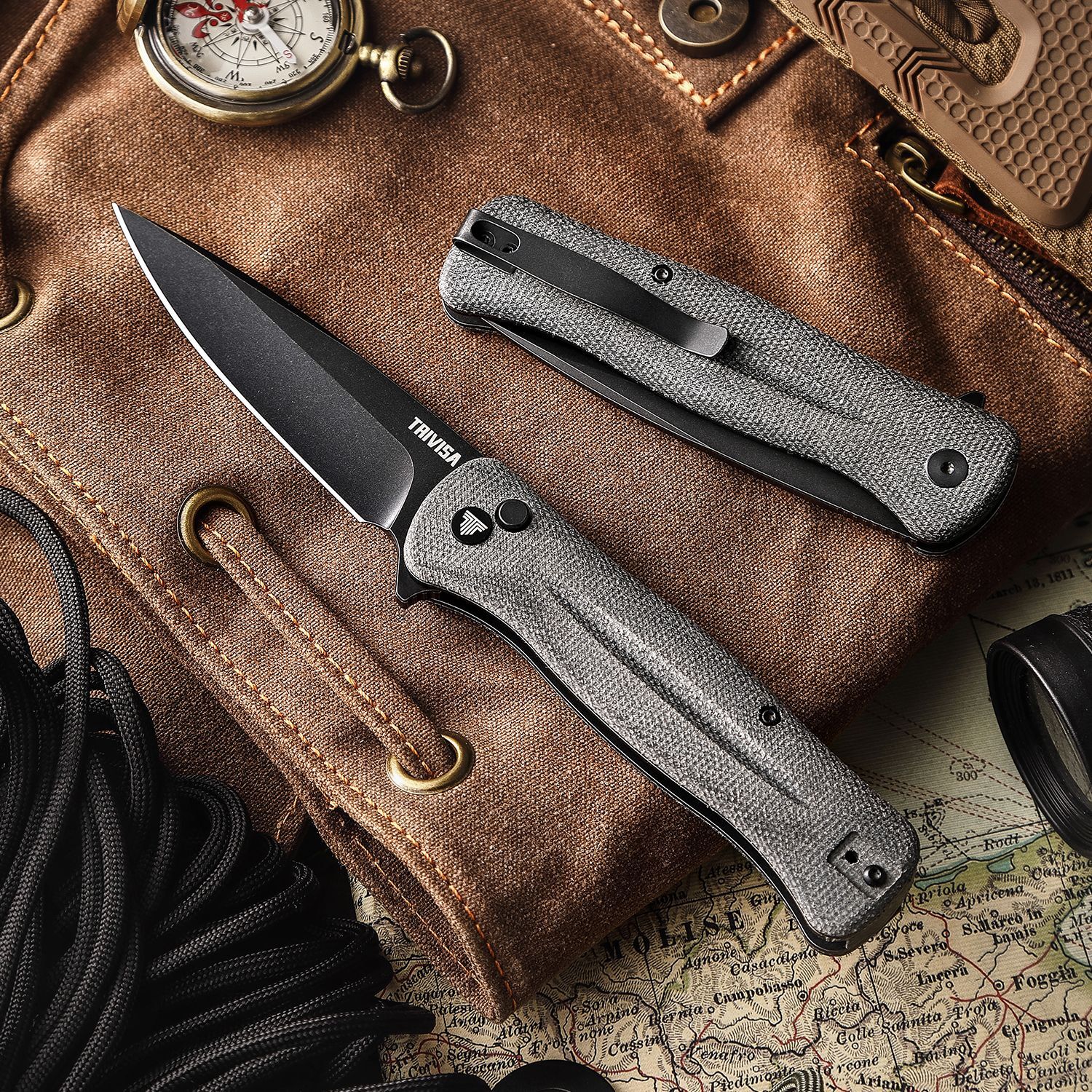 Складной туристический нож TRIVISA Dor-04Ba клинок 14C28N рукоять микарта (черный-черный)