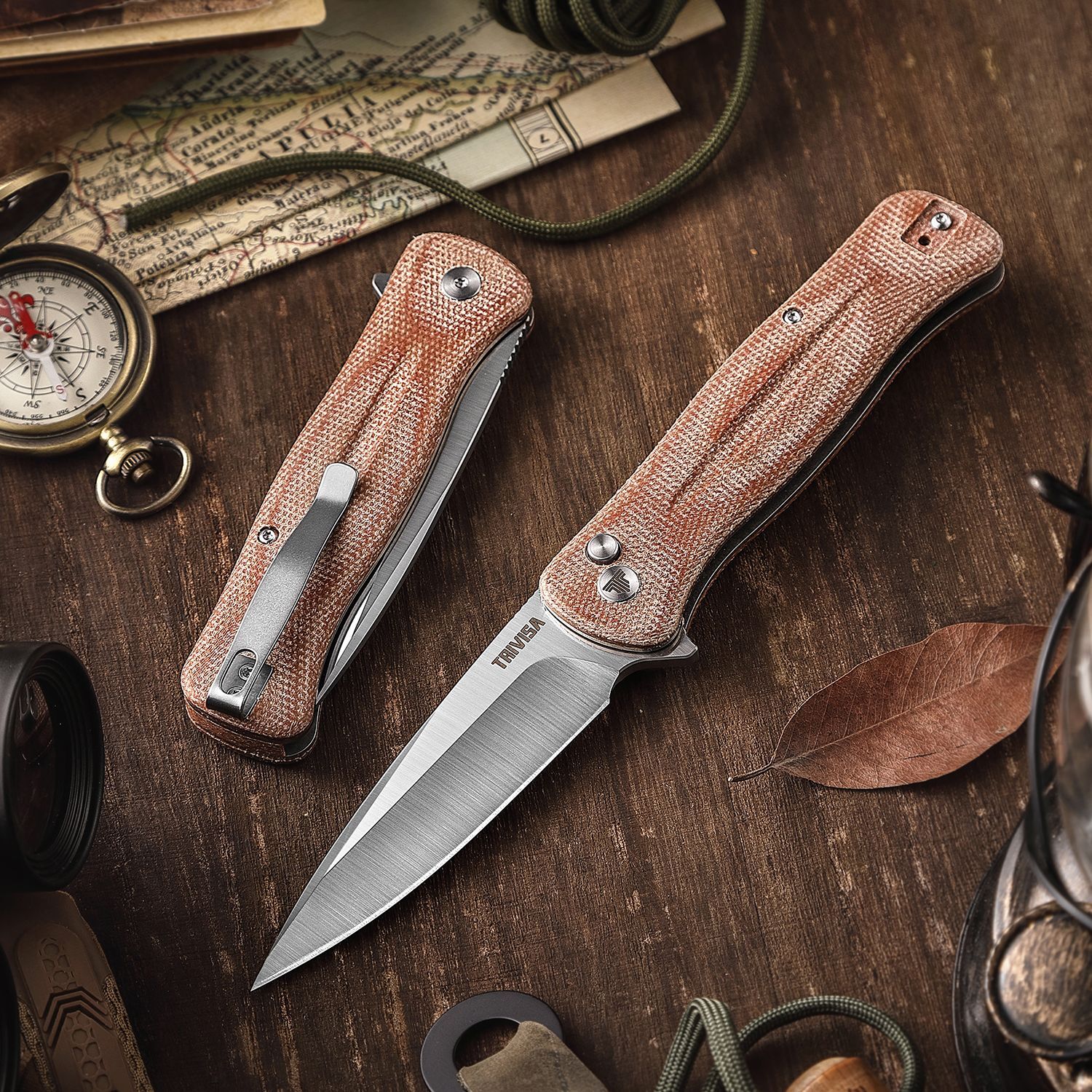 Складной туристический нож TRIVISA Dor-04Br клинок 14C28N рукоять микарта (бежевый)